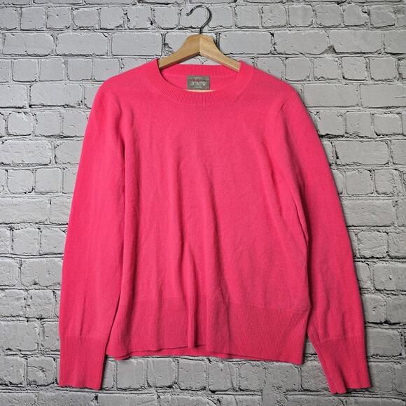 J Crew 100% Cashmere Classic Fit Crew Neck Knit Sweater In Bright Strawberry L - Picture 1 of 13